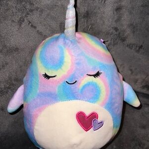 Squishmallow Ter the Narwhal Plush Animal Valentine Squad Kellytoy 12” Hearts